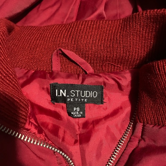 I.N. Studio Red and Black Varsity Jacket with Stand-Up Collar - Picture 2 of 11